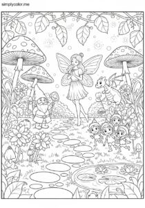Printable coloring page of fairies magical garden creature