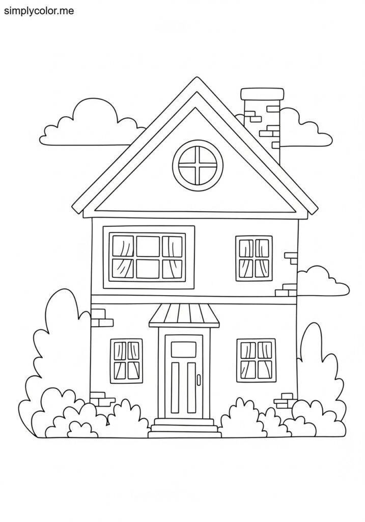 Printable house coloring page home architecture for kid