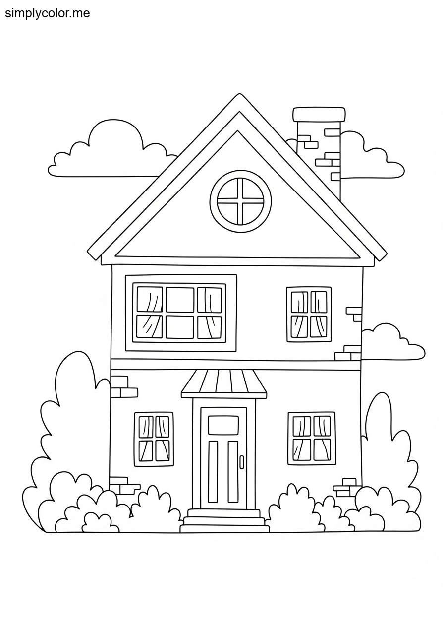 Printable house coloring page home architecture for kid