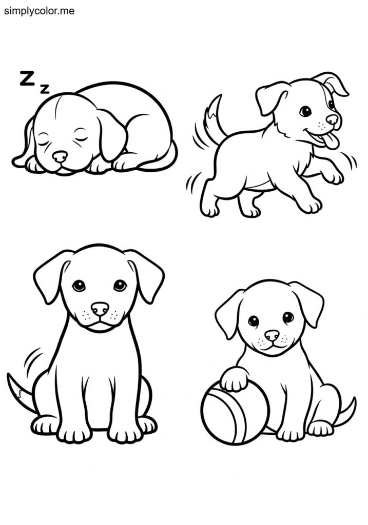 Puppy printable coloring page for kids to color cute dogs