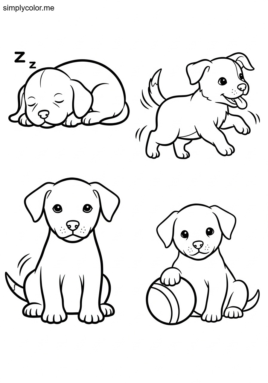 Puppy printable coloring page for kids to color cute dogs