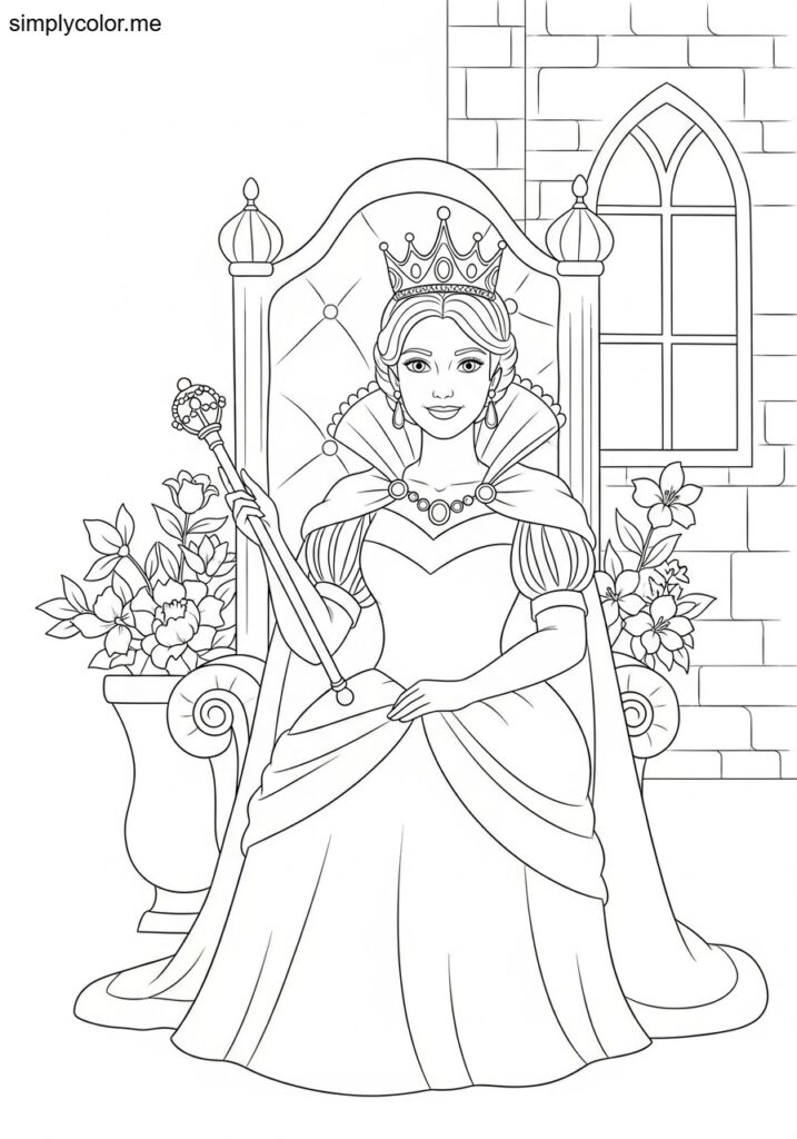 Queen coloring page printable for kids