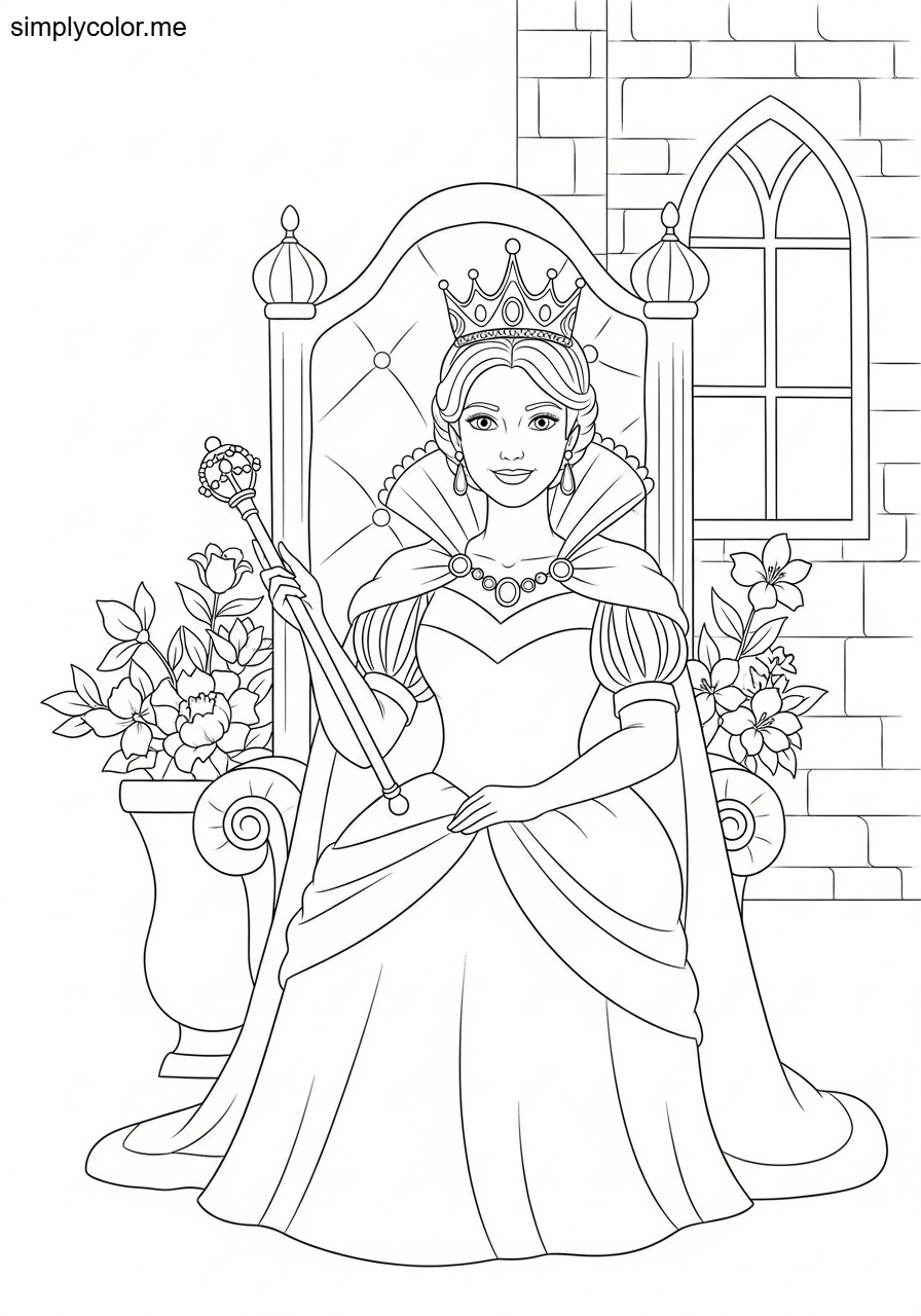 Queen coloring page printable for kids