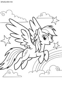 Rainbow Dash coloring page with magical pony adventures