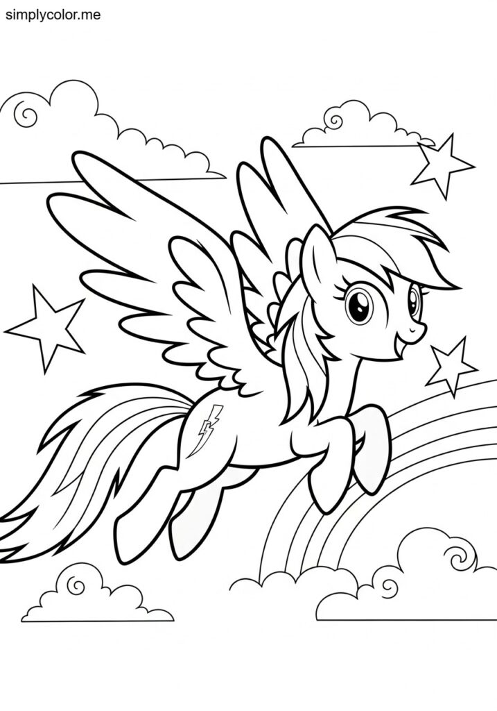 Rainbow Dash coloring page with magical pony adventures