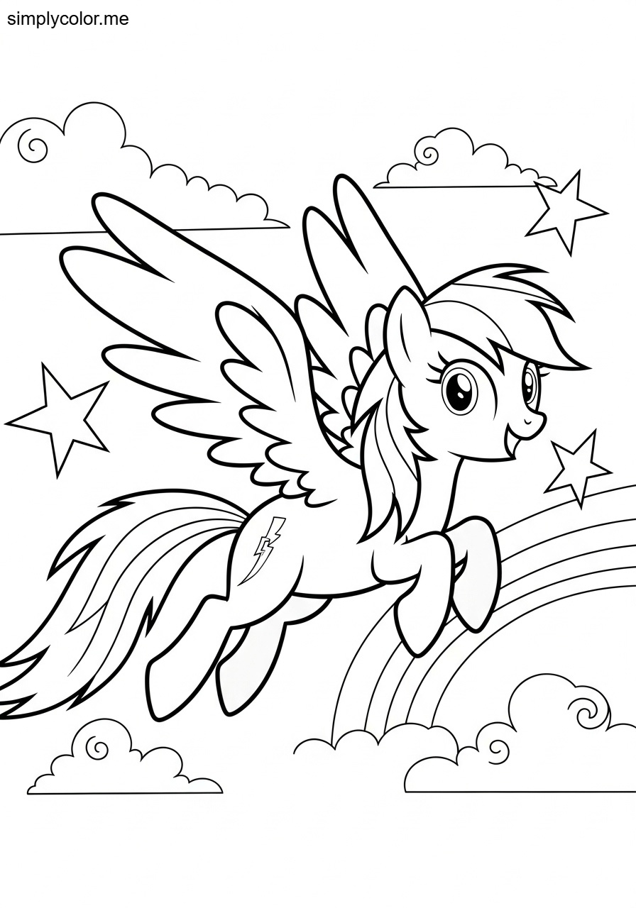 Rainbow Dash coloring page with magical pony adventures
