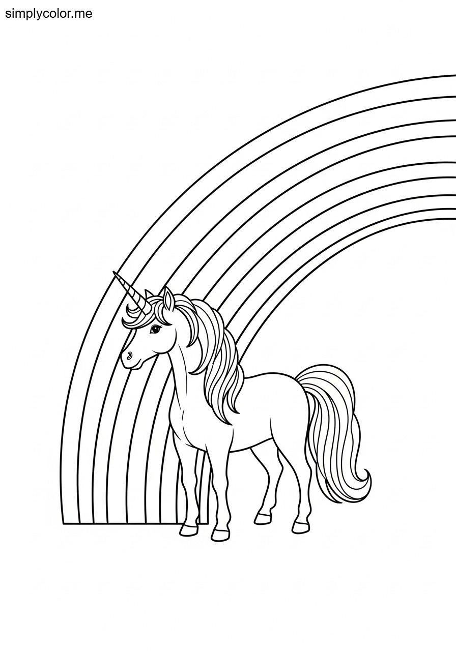 Rainbow and unicorn coloring page magical fantasy creature