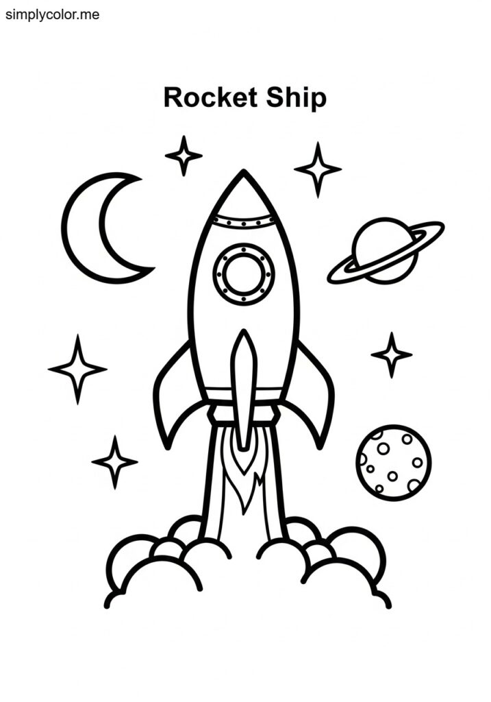 Rocket ship color page for space and science fun